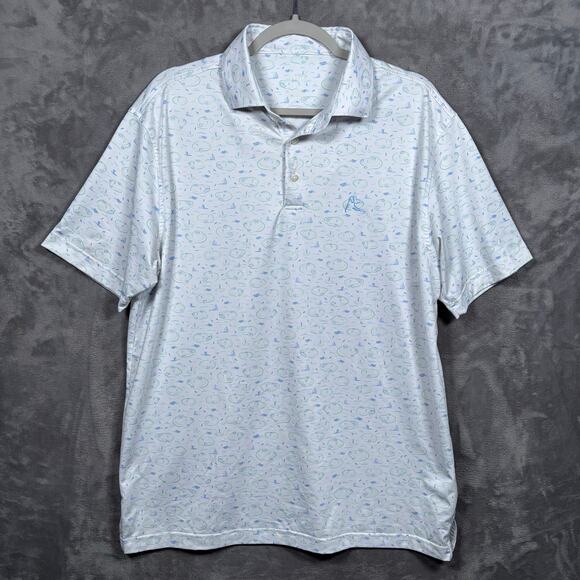Rhoback Island Surf Golf Polo Shirt White Blue Green Large - Picture 1 of 6
